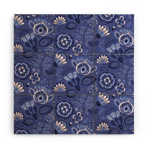 Pimlada Phuapradit Blue and white Floral 2 Wood Wall Mural