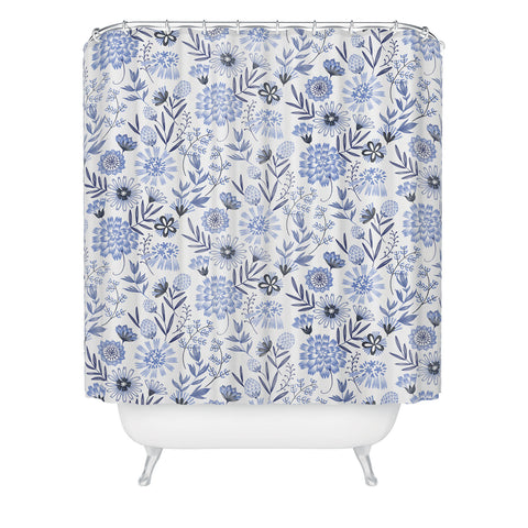 Pimlada Phuapradit Blue and white floral 3 Shower Curtain
