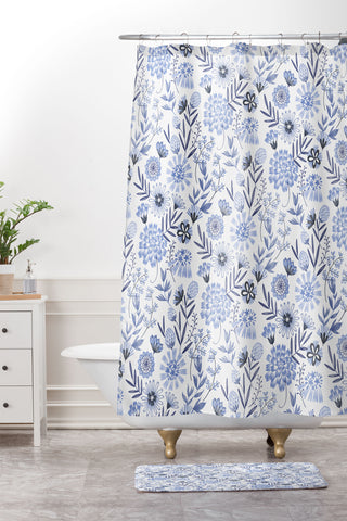 Pimlada Phuapradit Blue and white floral 3 Shower Curtain And Mat