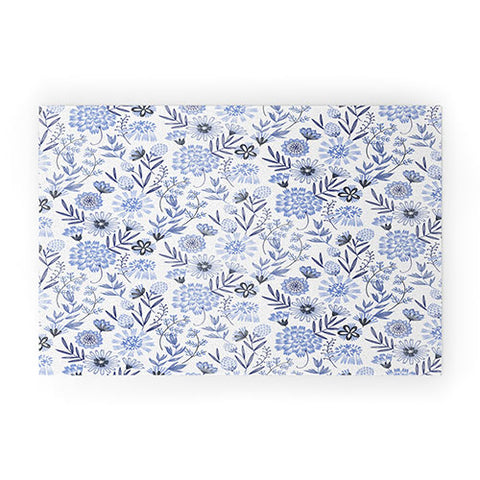 Pimlada Phuapradit Blue and white floral 3 Welcome Mat