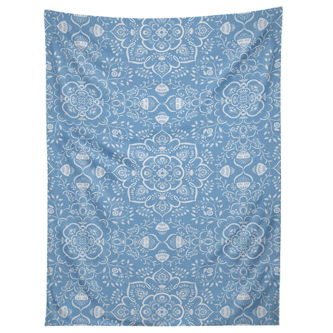 Pimlada Phuapradit Blue and white ivy tiles Tapestry