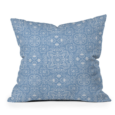 Pimlada Phuapradit Blue and white ivy tiles Throw Pillow