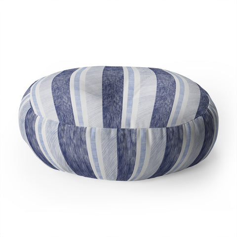 Pimlada Phuapradit Blue and white painted stripe Floor Pillow Round