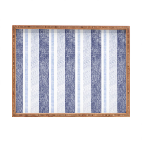 Pimlada Phuapradit Blue and white painted stripe Rectangular Tray