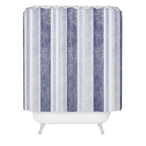 Pimlada Phuapradit Blue and white painted stripe Shower Curtain
