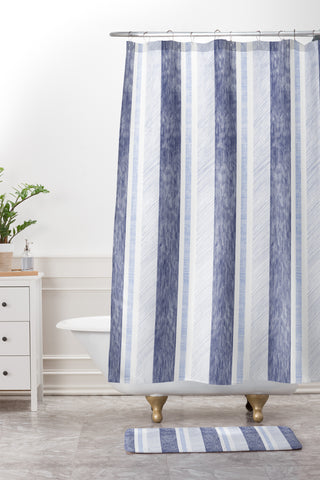 Pimlada Phuapradit Blue and white painted stripe Shower Curtain And Mat