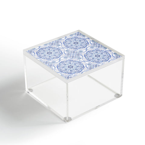 Pimlada Phuapradit Blue and white Paisley mandala Acrylic Box