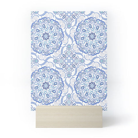 Pimlada Phuapradit Blue and white Paisley mandala Mini Art Print