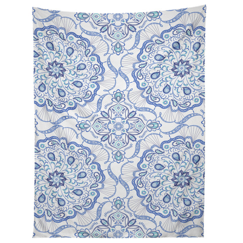 Pimlada Phuapradit Blue and white Paisley mandala Tapestry