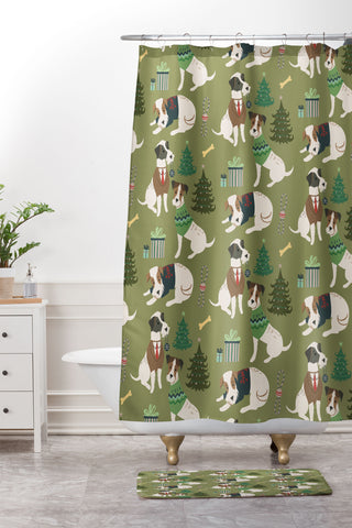 Pimlada Phuapradit Christmas Canine Jack Russell Shower Curtain And Mat