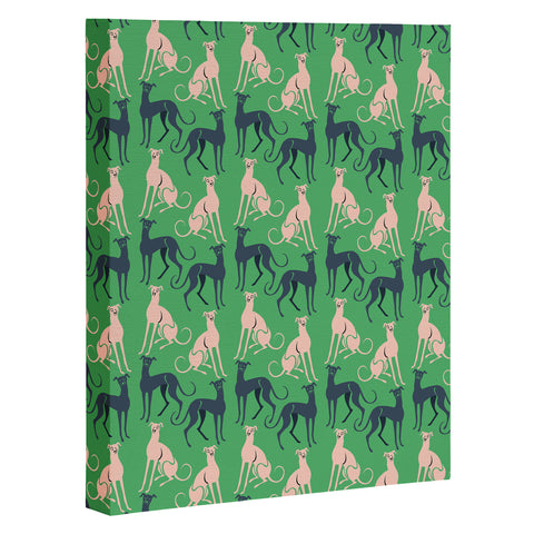 Pimlada Phuapradit Dog Pattern Greyhound Green Art Canvas