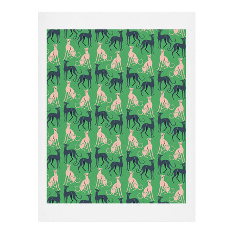 Pimlada Phuapradit Dog Pattern Greyhound Green Art Print