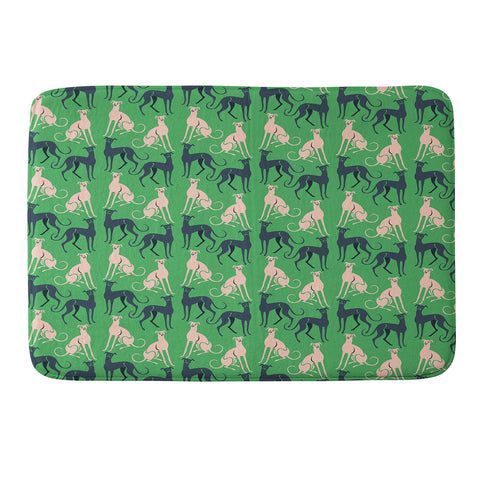Pimlada Phuapradit Dog Pattern Greyhound Green Memory Foam Bath Mat