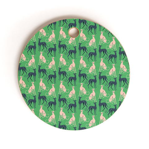 Pimlada Phuapradit Dog Pattern Greyhound Green Cutting Board Round