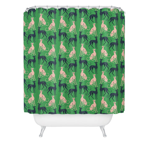 Pimlada Phuapradit Dog Pattern Greyhound Green Shower Curtain