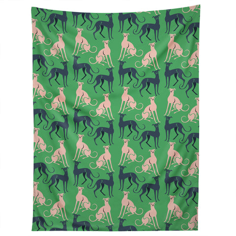 Pimlada Phuapradit Dog Pattern Greyhound Green Tapestry