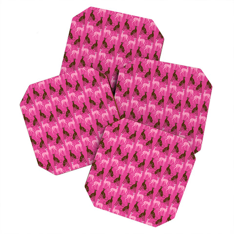 Pimlada Phuapradit Dog Pattern Greyhound Pink Coaster Set