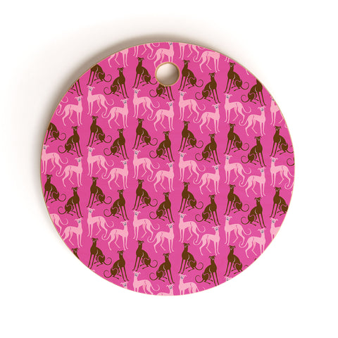 Pimlada Phuapradit Dog Pattern Greyhound Pink Cutting Board Round