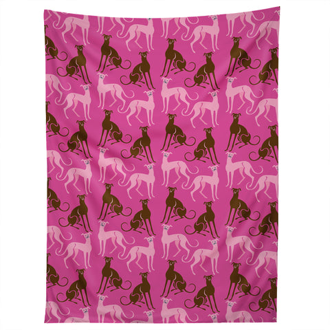 Pimlada Phuapradit Dog Pattern Greyhound Pink Tapestry
