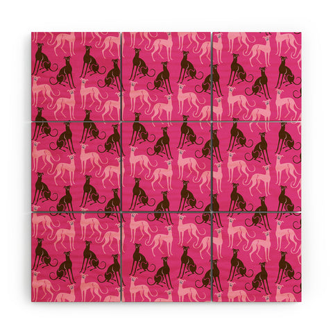 Pimlada Phuapradit Dog Pattern Greyhound Pink Wood Wall Mural