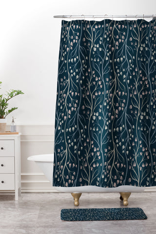 Pimlada Phuapradit Ficus Tree in navy blue Shower Curtain And Mat