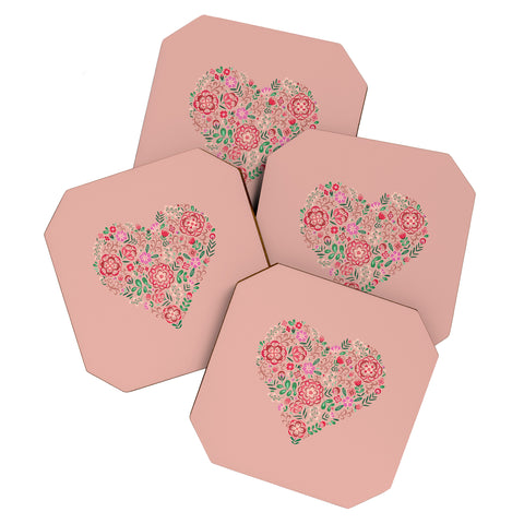 Pimlada Phuapradit Floral Heart Pink Coaster Set