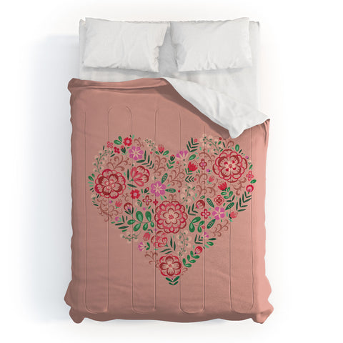 Pimlada Phuapradit Floral Heart Pink Comforter