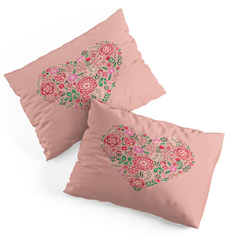 Pimlada Phuapradit Floral Heart Pink Pillow Shams