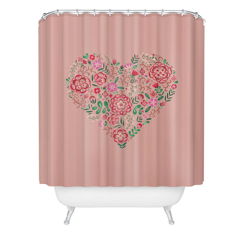 Pimlada Phuapradit Floral Heart Pink Shower Curtain