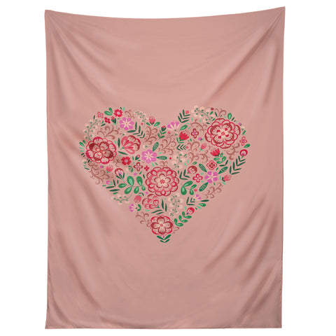 Pimlada Phuapradit Floral Heart Pink Tapestry