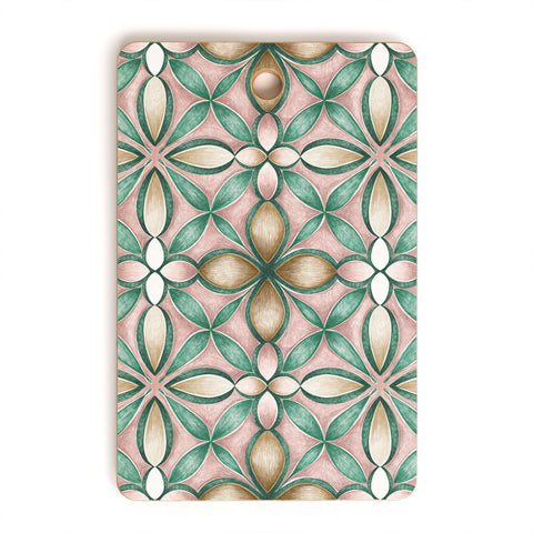 Pimlada Phuapradit Floral tile pink and green Cutting Board Rectangle