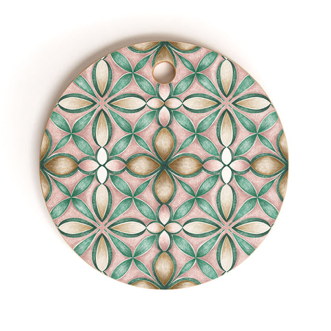 Pimlada Phuapradit Floral tile pink and green Cutting Board Round