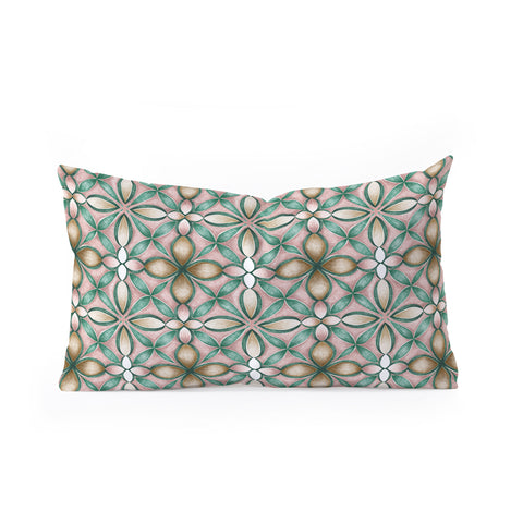 Pimlada Phuapradit Floral tile pink and green Oblong Throw Pillow
