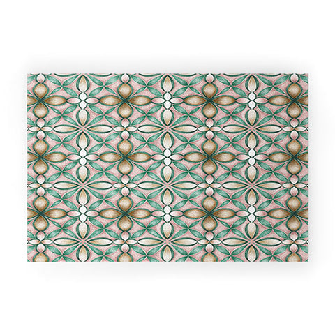 Pimlada Phuapradit Floral tile pink and green Welcome Mat