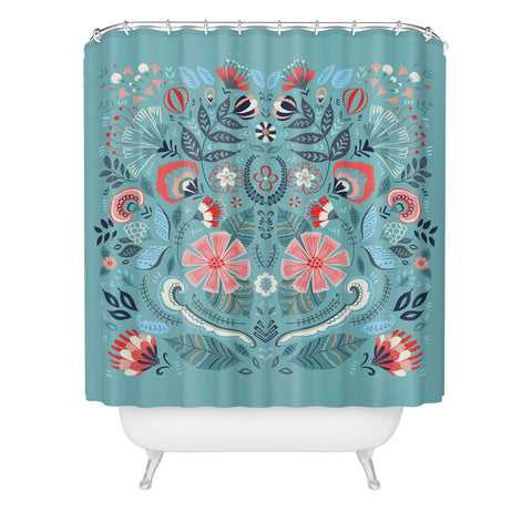 Pimlada Phuapradit Folk Floral Blue Shower Curtain