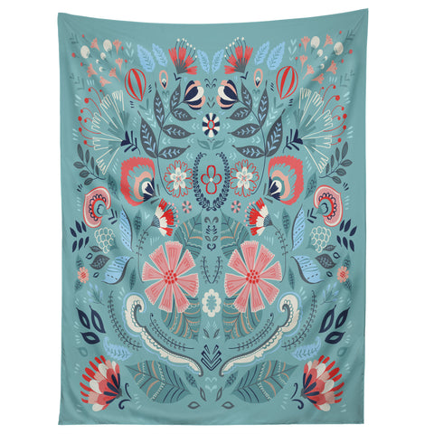 Pimlada Phuapradit Folk Floral Blue Tapestry