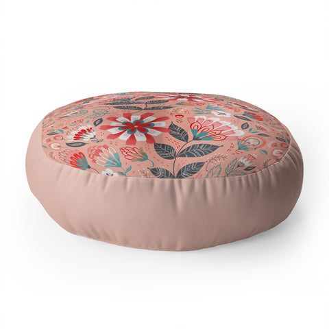 Pimlada Phuapradit Folk Floral Pink Floor Pillow Round