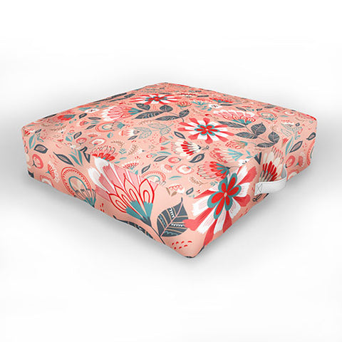 Pimlada Phuapradit Folk Floral Pink Outdoor Floor Cushion