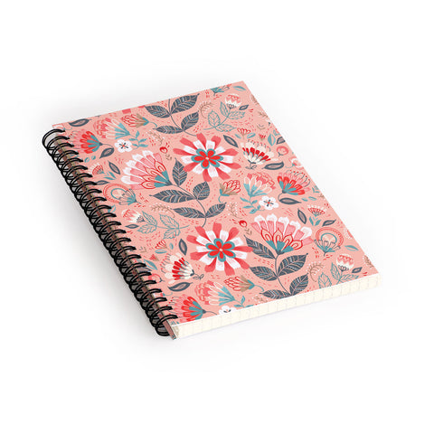 Pimlada Phuapradit Folk Floral Pink Spiral Notebook