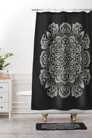 Pimlada Phuapradit Lace Doily drawing black Shower Curtain And Mat