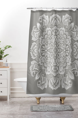 Pimlada Phuapradit Lace Doily drawing Grey Shower Curtain And Mat