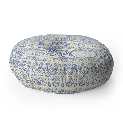 Pimlada Phuapradit Lace drawing blue and white Floor Pillow Round