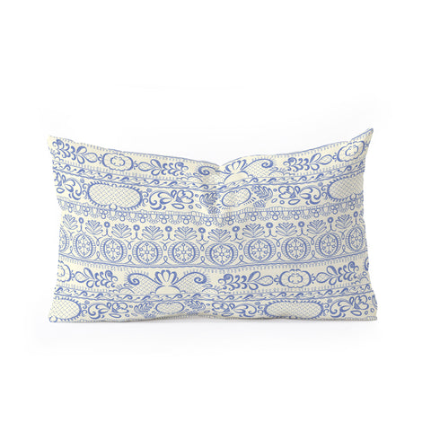 Pimlada Phuapradit Lace drawing blue and white Oblong Throw Pillow