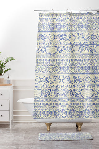 Pimlada Phuapradit Lace drawing blue and white Shower Curtain And Mat