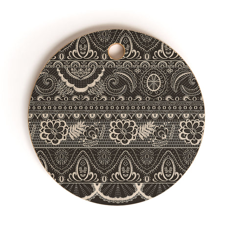 Pimlada Phuapradit Lace drawing charcoal and cream Cutting Board Round