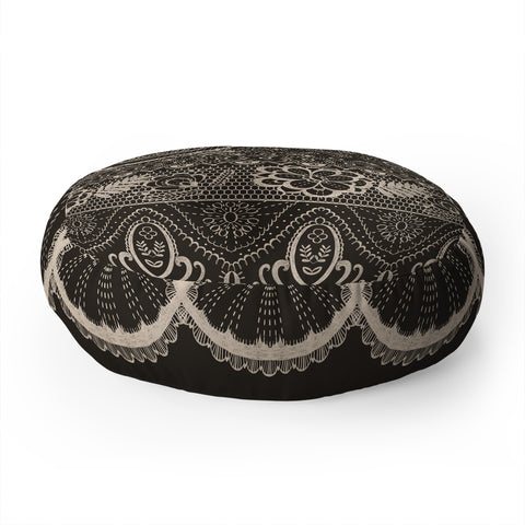 Pimlada Phuapradit Lace drawing charcoal and cream Floor Pillow Round