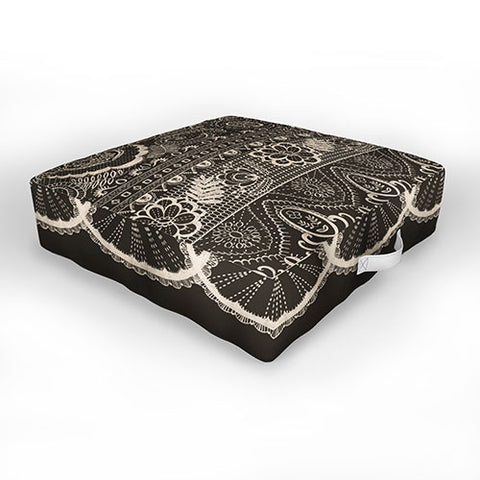 Pimlada Phuapradit Lace drawing charcoal and cream Outdoor Floor Cushion