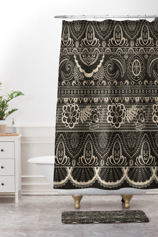 Pimlada Phuapradit Lace drawing charcoal and cream Shower Curtain And Mat