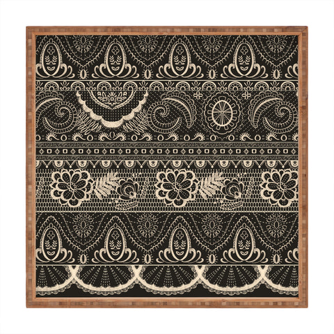 Pimlada Phuapradit Lace drawing charcoal and cream Square Tray