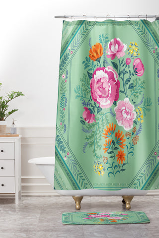 Pimlada Phuapradit Mint Roses Shower Curtain And Mat